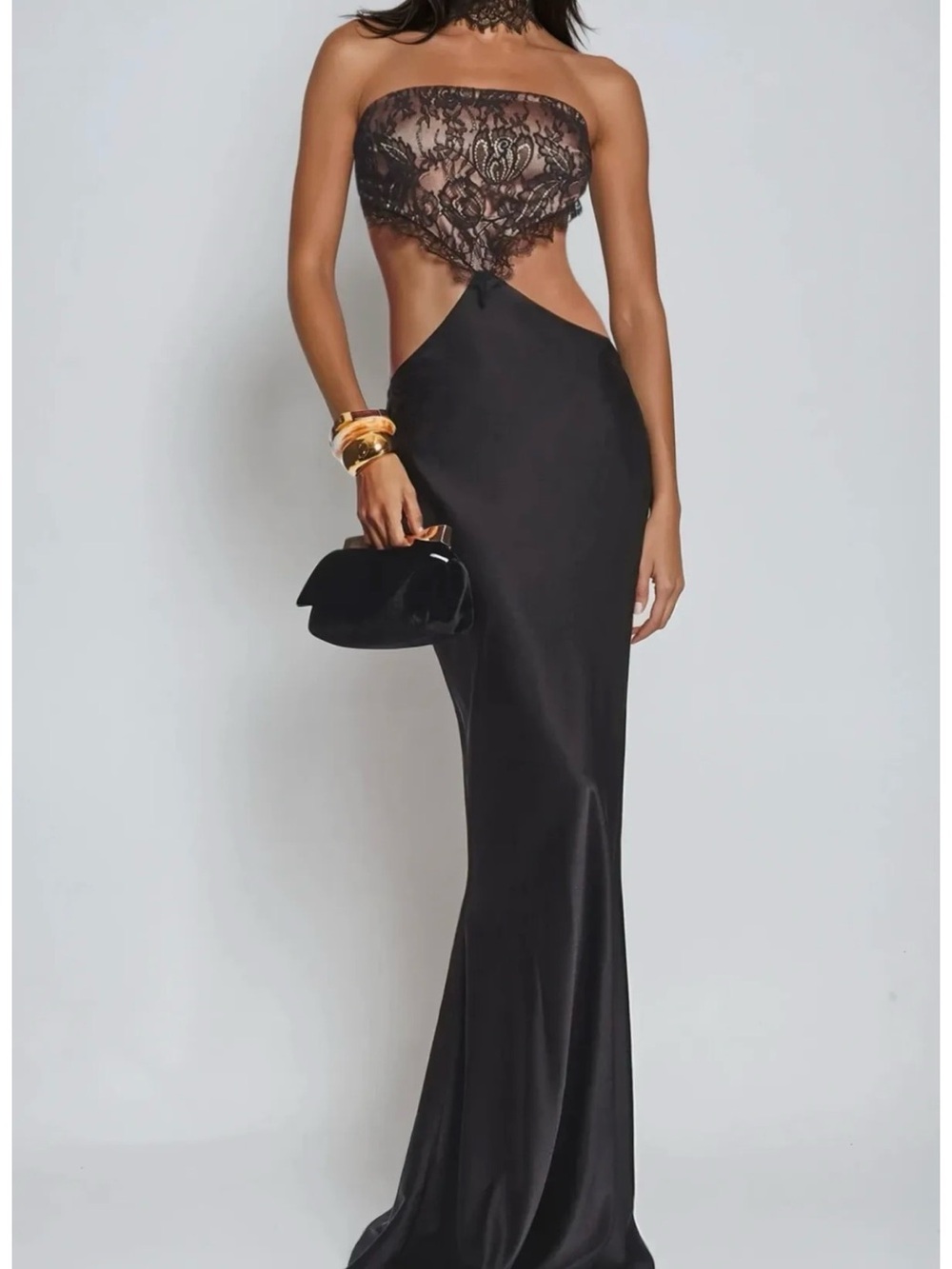 Elegant Black Lace Cutout Maxi Dress